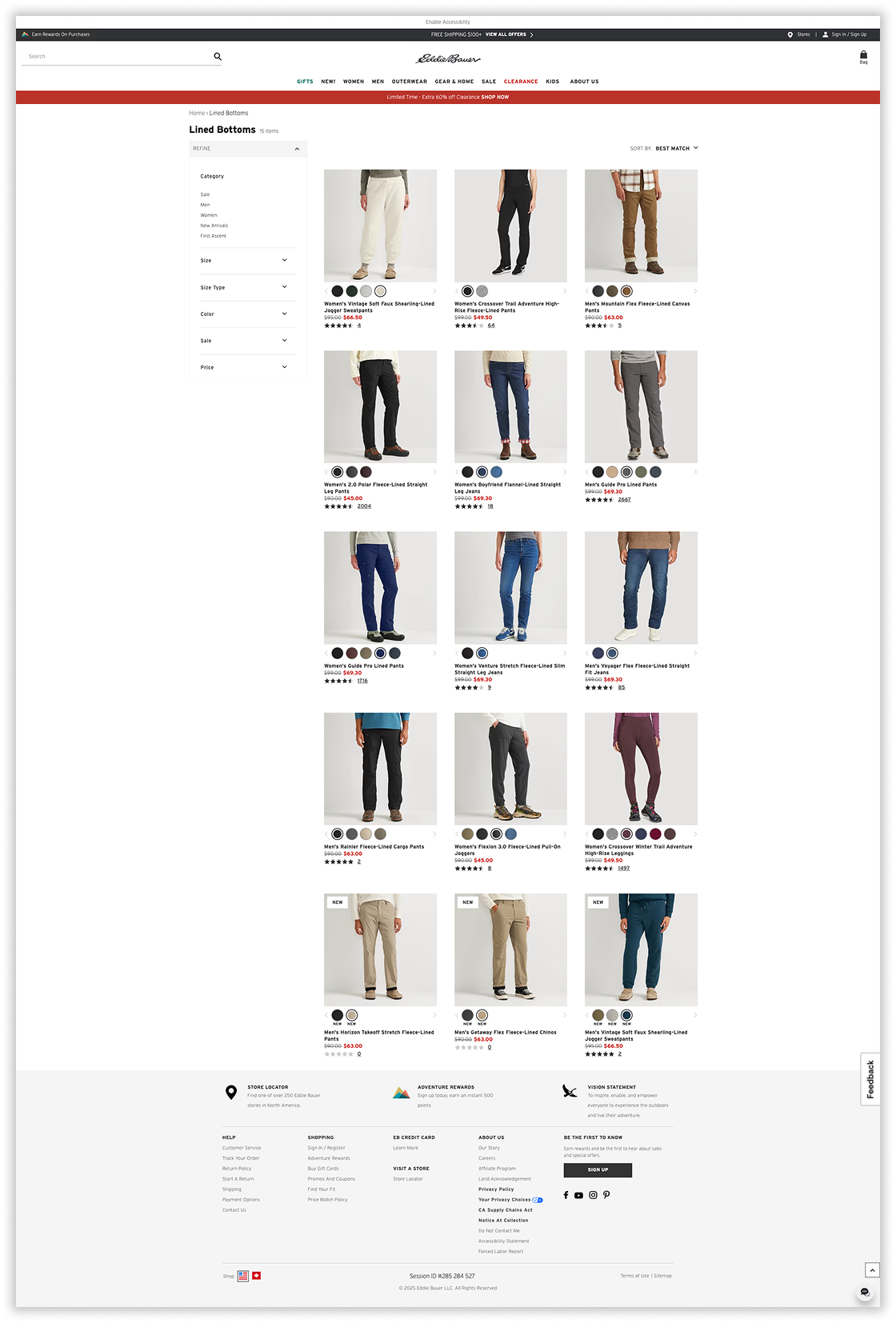 Product listing — Eddie Bauer screen
